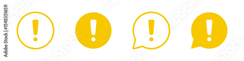 exclamation mark icons in speech bubble shapes | alerts, warnings, attention and important information icons | in black, yellow, and red colors