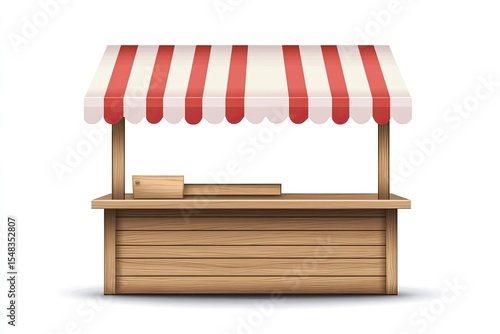 Wooden market stall with red and white awning (1)
