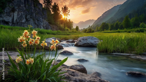 beautiful natural scenery background, mountains, forests, lakes, gardens, seas, waterfalls