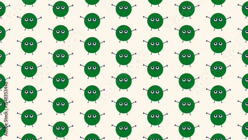 Green emotions pattern – calm and silly faces in funky doodle style.
