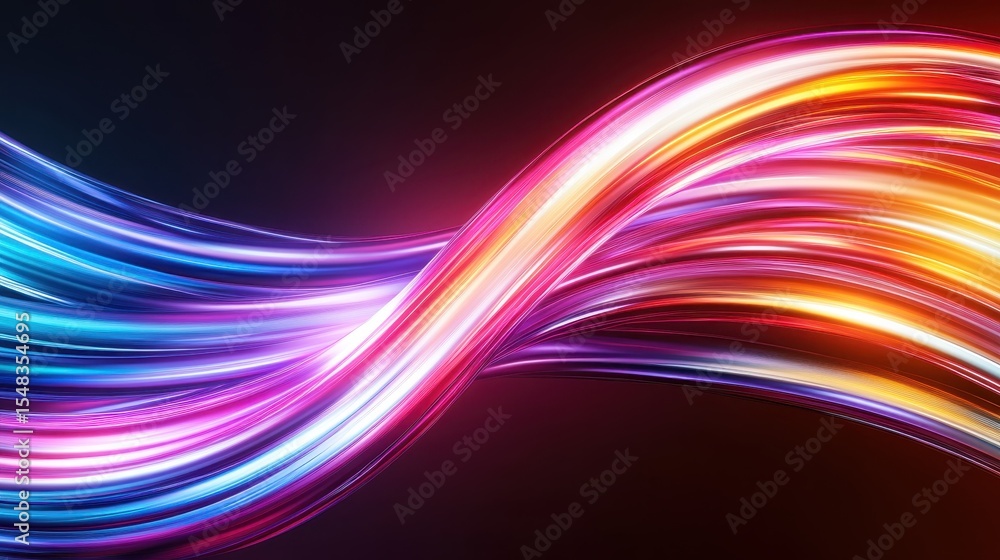 Obraz premium An energetic, colorful abstract wave of light flows gracefully across the dark background, symbolizing creativity, movement, and the beauty of modern digital art.