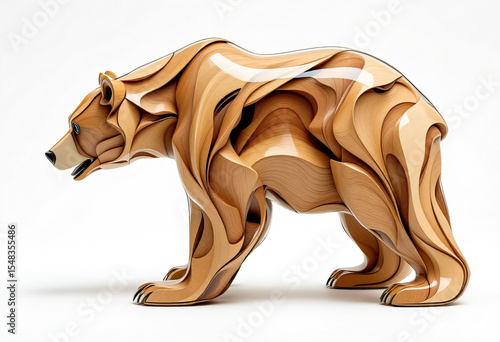 bear sculpture made of wood and plexiglass.