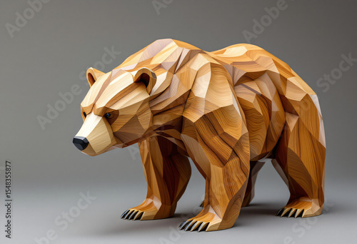 bear sculpture made of wood and plexiglass.