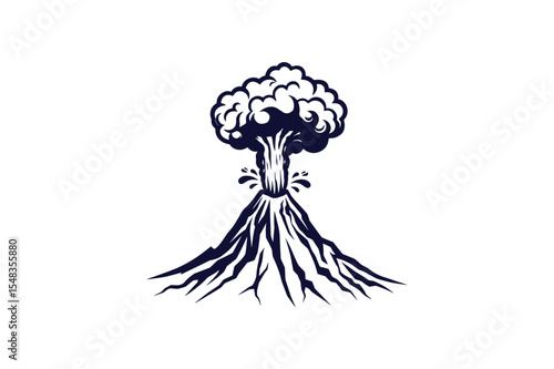 volcano erupting with smoke cloud clip art silhouette vector illustration on white background