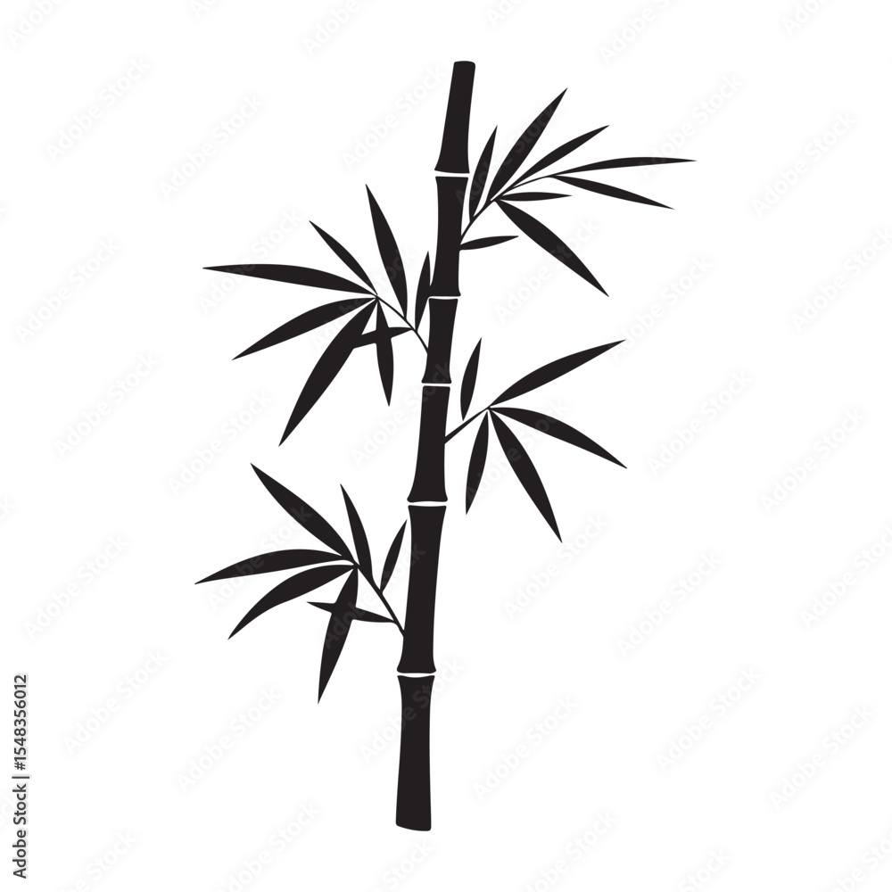 Naklejka premium Silhouette illustration of bamboo stalks with leaves. Minimalist black bamboo vector perfect for nature themes, Asian designs, or botanical art projects.
