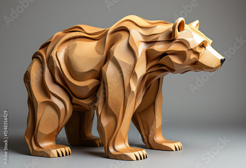 bear sculpture made of wood and plexiglass.