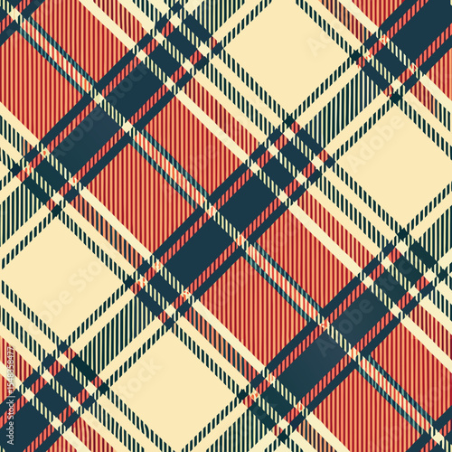 Bold and colorful plaid seamless vector pattern with thick lines on beige background  