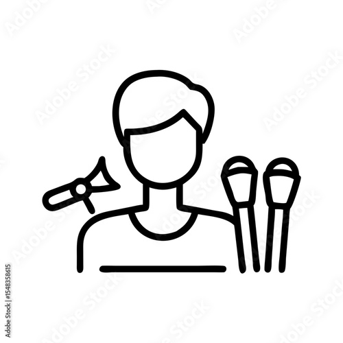 Makeup artist with brushes and cosmetics in trendy style, transparent background