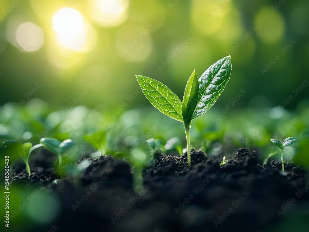 Fresh Green Seedling Emerging from Rich Dark Soil in Nature Fresh Green Seedling Emerging from Rich Dark Soil in Nature