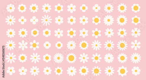 Set of groovy simple flowers. Abstract floral geometric design. Vector illustration in flat style