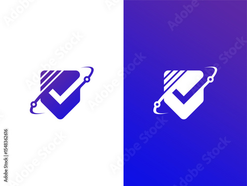 modern cyber security service with shield and check logo concept vector icon