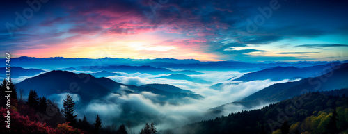 Sunset on mountain landscape. (AI Generated)