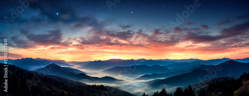 Sunset on mountain landscape. (AI Generated)