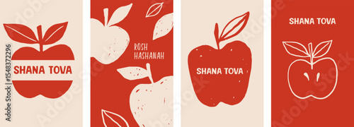 Shanah Tova posters and greeting cards with hand drawn apples