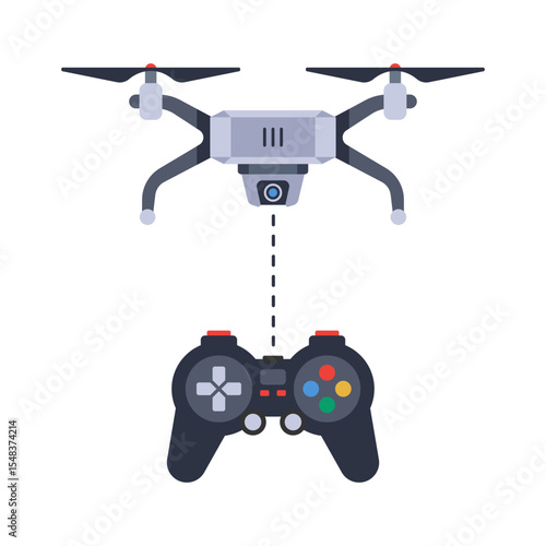 control drone using game joystick. flat illustration.