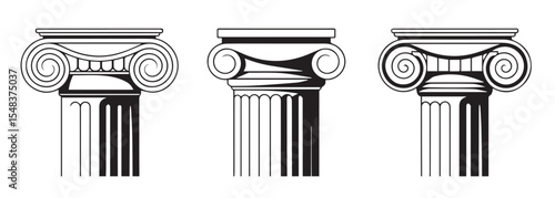 Vector illustration of three classical ionic columns in bold black and white