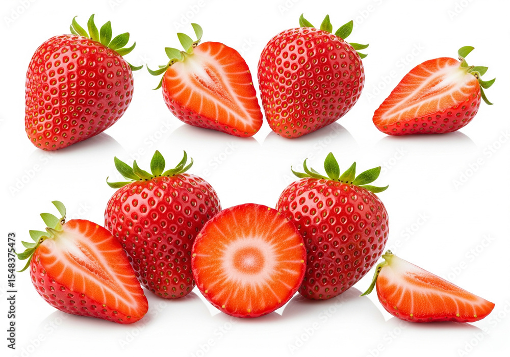 Collection of Fresh Ripe Strawberries Whole and Sliced Collection of Fresh Ripe Strawberries Whole and Sliced
