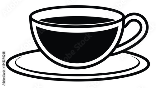 Simple Line Drawing of a Cup of Coffee on a Saucer