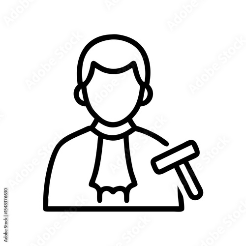 Judge in robe holding gavel with serious expression, transparent background