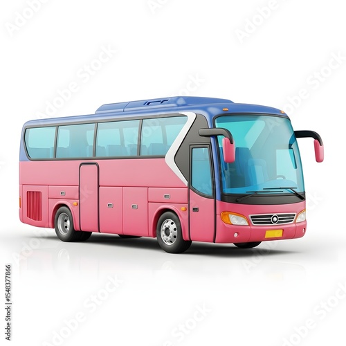 Cartoon Pink Tour Bus Isolated on White Background