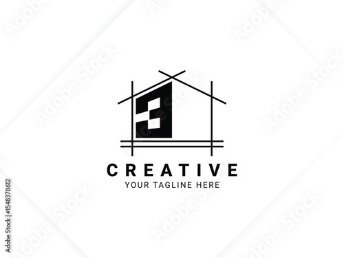 Letter B with house logo design for architect, construction and real estate