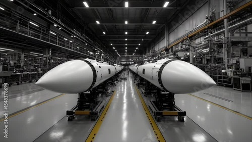Manufacturing process of advanced missiles in high-tech factory. military