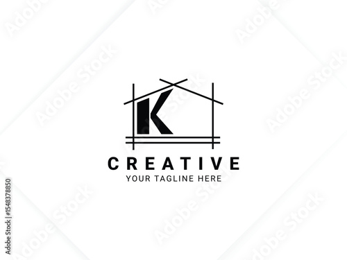 Letter K with house logo design for architect, construction and real estate