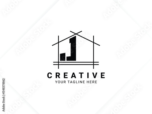 Letter J with house logo design for architect, construction and real estate