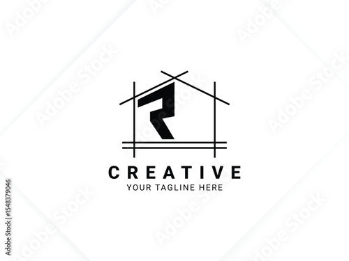 Letter R with house logo design for architect, construction and real estate
