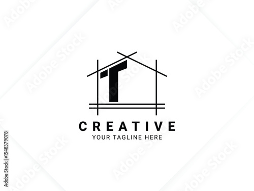 Letter T with house logo design for architect, construction and real estate