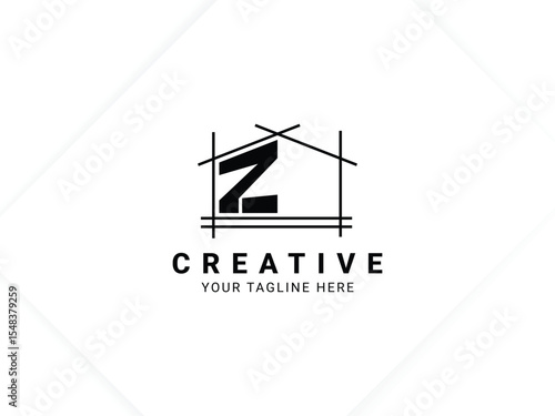 Letter Z with house logo design for architect, construction and real estate