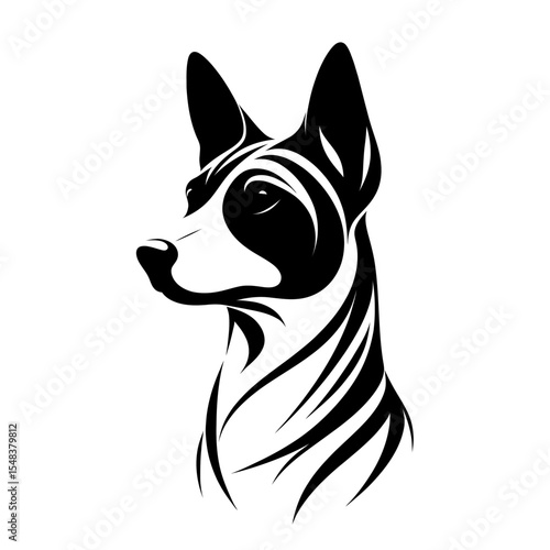 Vector illustration of basenji dog, designed in black strokes and lines. Family pet, love and care for animals, adoption fair. Types of breeds