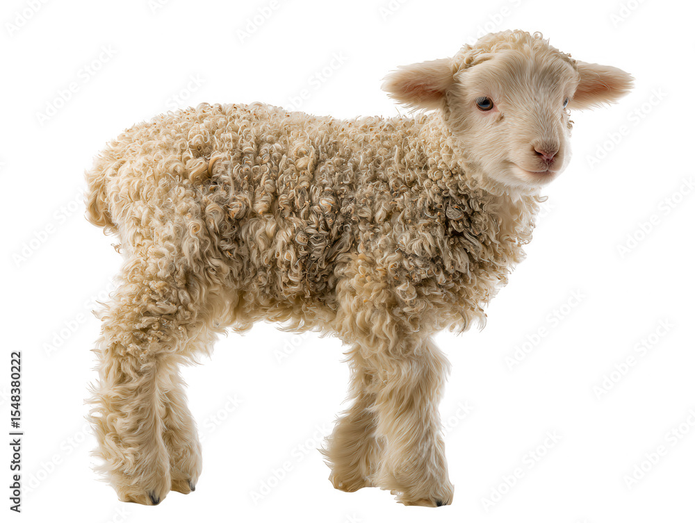 Fototapeta premium Adorable lamb standing on a white background, perfect for spring and Easter themes