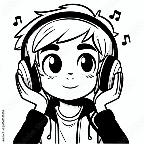 Happy boy listening to music