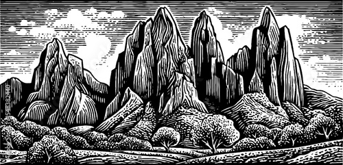 Dramatic limestone karst spires rising from a serene plain in vintage style for natural landscapes