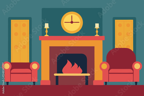 Cozy living room interior with a fireplace, comfortable sofa, and tasteful decor