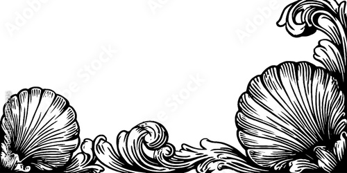 Ornate baroque shell cartouche design for decorative corner elements