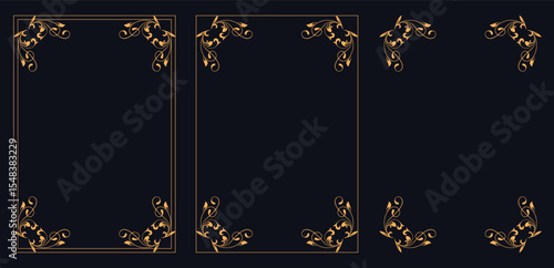 Corner frame, Set of vintage frames, Border design and golden components design for wedding invite, menus, certificates, boutiques