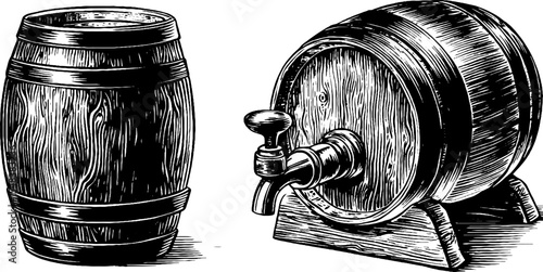 Vintage barrel aged cocktail design with spigot for retro decor