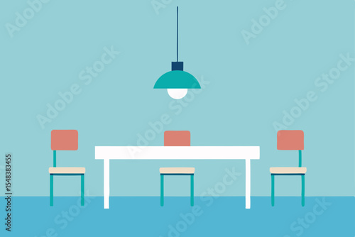 Modern dining room interior with comfortable chairs and a wooden table, featuring a sleek design and warm lighting