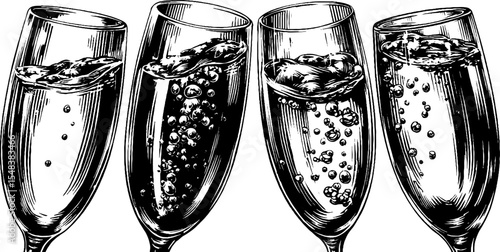 Elegant set of champagne flutes with rising bubbles for celebration design
