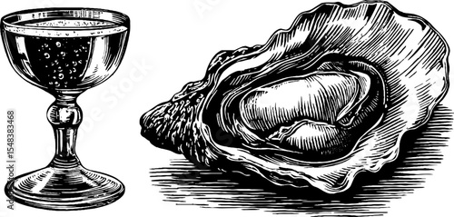 Classic celebration with champagne flute and freshly shucked oyster design