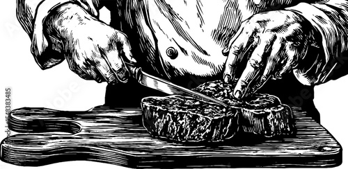 Culinary artistry: chef seasoning a sizzling steak in vintage style