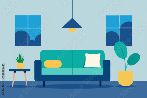 Modern living room interior with contemporary furniture, a stylish sofa, and an armchair, ideal for a comfortable home design