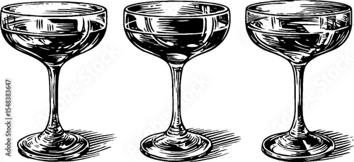 Vintage black and white cosmopolitan coupe glasses for classic cocktail design