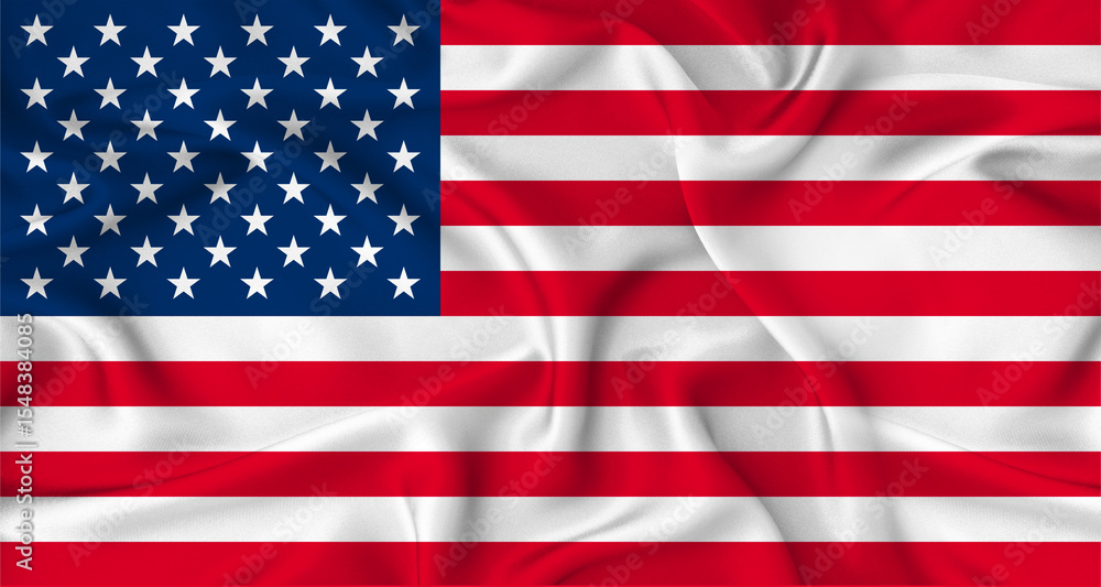 Fototapeta premium Realistic USA flag waving. Close up of flag of USA with cloth texture