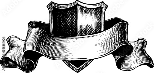 Heraldic shield with draped banner design for vintage projects