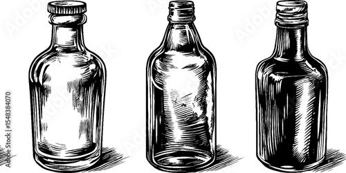 Vintage jasmine rice wine bottles with crane outline design for label inspiration