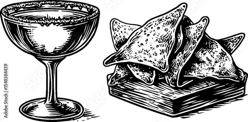 Margarita glass and crunchy nacho chips for retro dining design