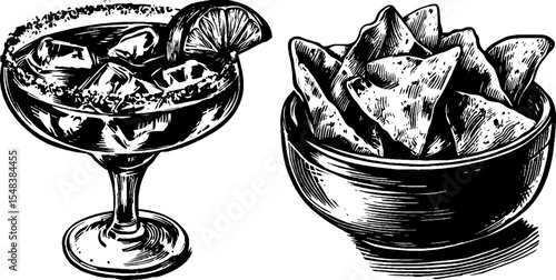 Margarita glass and nacho chips for a classic party snack design